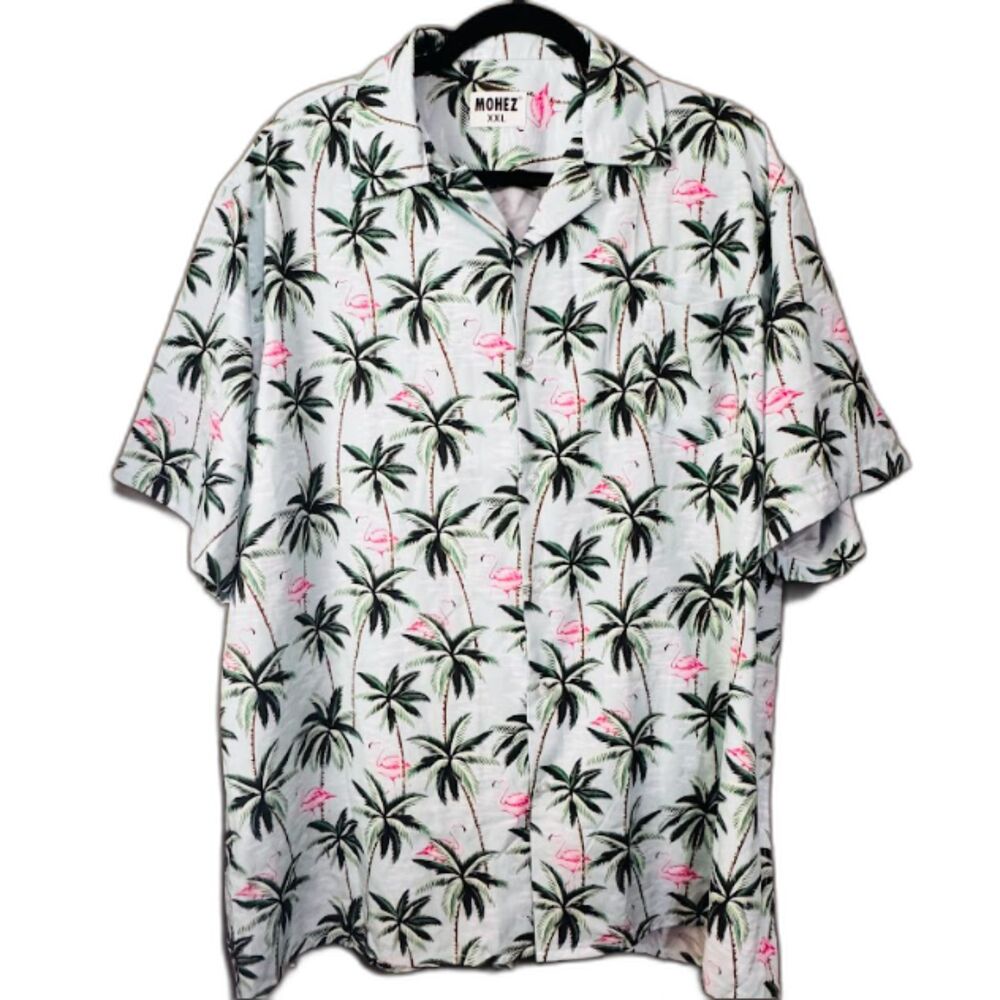 Mohez Tropical Vacation Shirt XXL Retro Palm Tree Print Casual Summer‎ Top